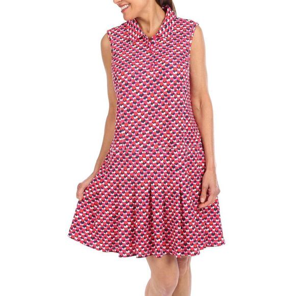 NWT Nanette Lepore Womens Geo Pleated Drop Waist Golf UPF 50  Dress Size Large - Picture 1 of 9